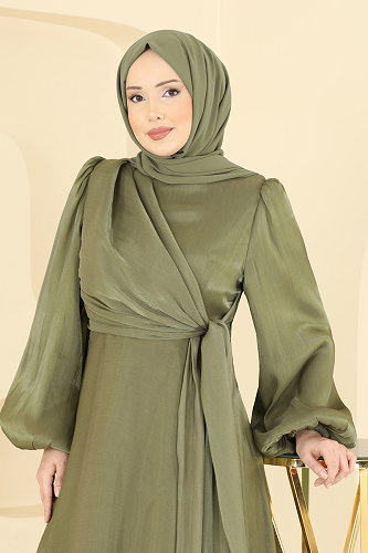 moda selvim فستان سهرة اخضر عفني 6219BSK463 - Thumbnail