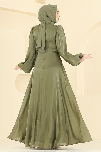 moda selvim فستان سهرة اخضر عفني 6219BSK463 - Thumbnail