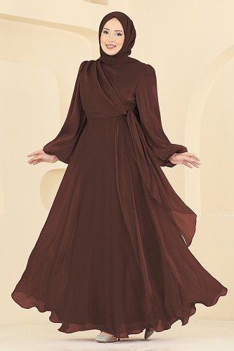 moda selvim فستان سهرة بني فاتح 6219BSK463 - Thumbnail