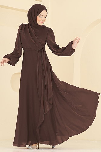 moda selvim فستان سهرة بني فاتح 6219BSK463 - Thumbnail