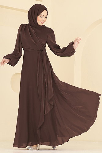 moda selvim فستان سهرة بني فاتح 6219BSK463 - Thumbnail