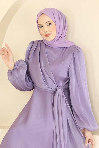 moda selvim فستان سهرة ليلكي 6219BSK463 - Thumbnail