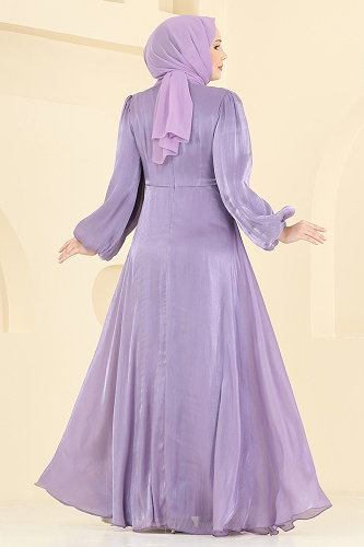 moda selvim فستان سهرة ليلكي 6219BSK463 - Thumbnail