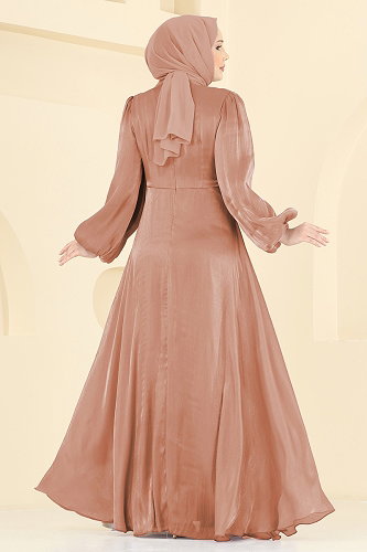 moda selvim Evening Dress 6219BSK463 Salmon - Thumbnail