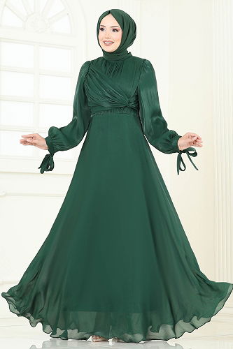 moda selvim Evening Dress 6220BSK463 Emerald - Thumbnail