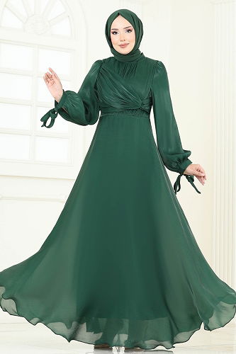 moda selvim Evening Dress 6220BSK463 Emerald - Thumbnail