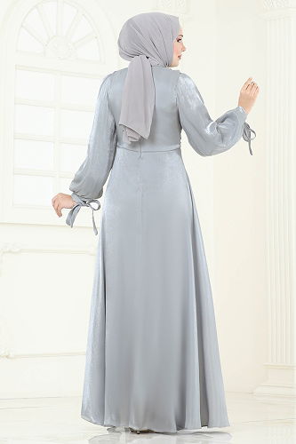 moda selvim فستان سهرة رمادي 6220BSK463 - Thumbnail