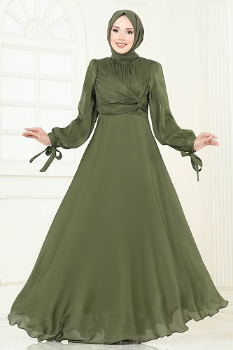 moda selvim فستان سهرة اخضر عفني 6220BSK463 - Thumbnail