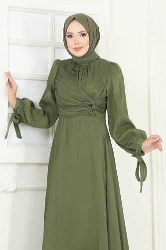 moda selvim فستان سهرة اخضر عفني 6220BSK463 - Thumbnail