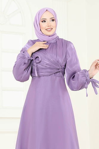 moda selvim Evening Dress 6220BSK463 Lilac - Thumbnail