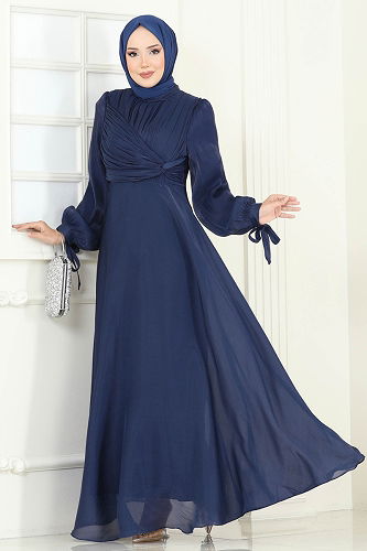 moda selvim Evening Dress 6220BSK463 Navy Blue - Thumbnail