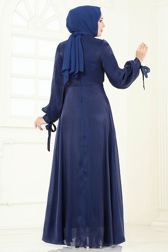 moda selvim Evening Dress 6220BSK463 Navy Blue - Thumbnail