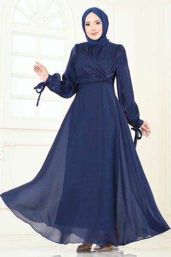 moda selvim فستان سهرة كحلي 6220BSK463 - Thumbnail