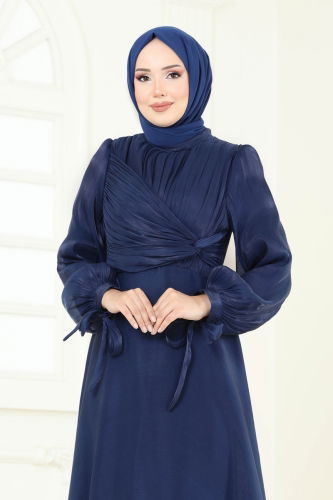 moda selvim فستان سهرة كحلي 6220BSK463 - Thumbnail