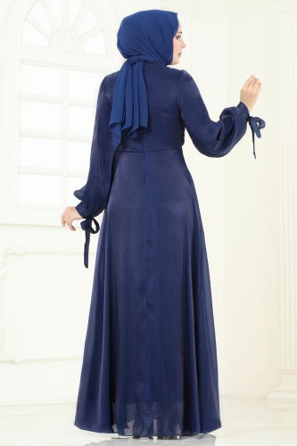 moda selvim فستان سهرة كحلي 6220BSK463 - Thumbnail