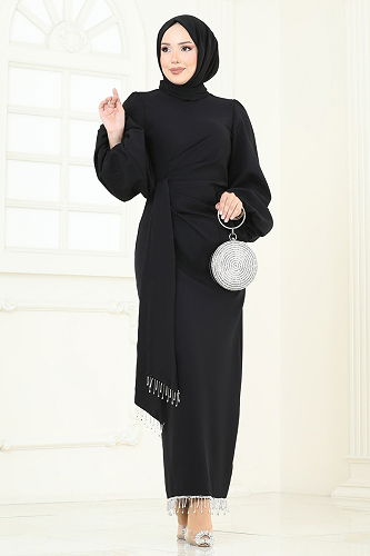 moda selvim Evening Dress 6225BSK463 Black - Thumbnail