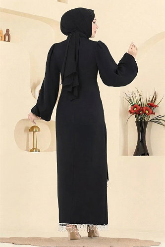 moda selvim فستان سهرة أسود 6225BSK463 - Thumbnail
