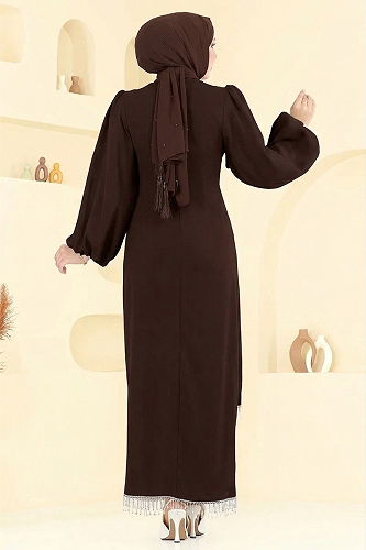 moda selvim Evening Dress 6225BSK463 Brown - Thumbnail