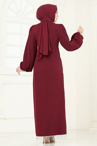 moda selvim فستان سهرة خمري 6225BSK463 - Thumbnail