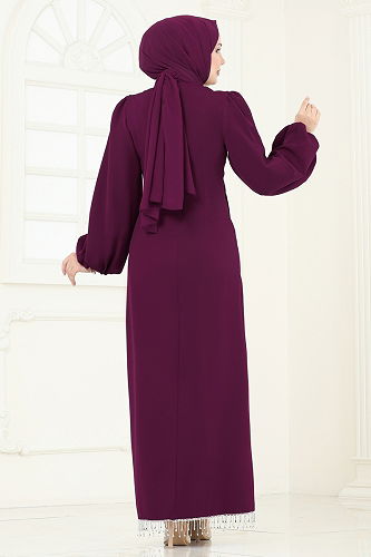 moda selvim Evening Dress 6225BSK463 Damson - Thumbnail