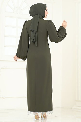 moda selvim Evening Dress 6225BSK463 Dark Khaki - Thumbnail