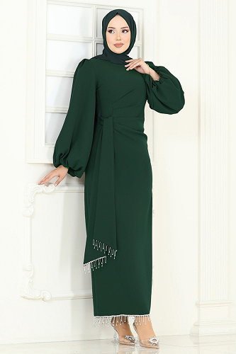 moda selvim Evening Dress 6225BSK463 Emerald - Thumbnail