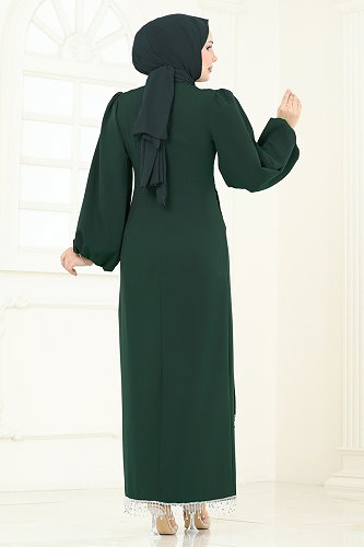 moda selvim Evening Dress 6225BSK463 Emerald - Thumbnail