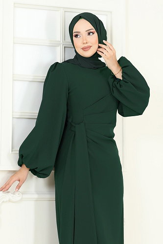 moda selvim فستان سهرة زيتي 6225BSK463 - Thumbnail