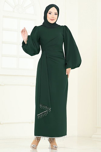 moda selvim فستان سهرة زيتي 6225BSK463 - Thumbnail