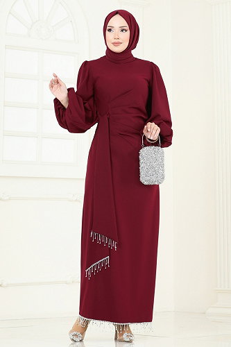 moda selvim Evening Dress 6225BSK463 Light Burgundy - Thumbnail