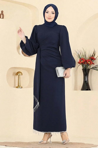 moda selvim فستان سهرة كحلي 6225BSK463 - Thumbnail