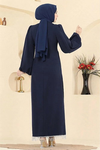 moda selvim فستان سهرة كحلي 6225BSK463 - Thumbnail