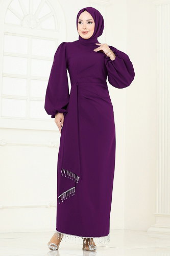 moda selvim Evening Dress 6225BSK463 Purple - Thumbnail