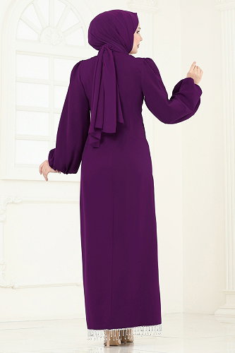 moda selvim فستان سهرة أرجواني 6225BSK463 - Thumbnail