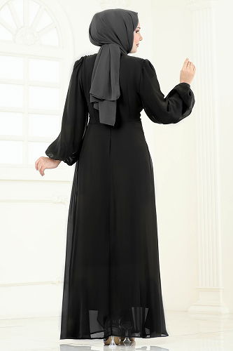 moda selvim Evening Dress 6226BSK463 Black - Thumbnail