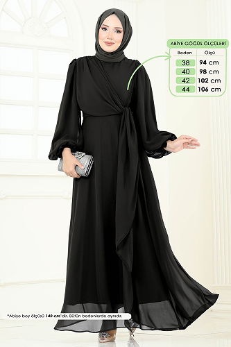 moda selvim فستان سهرة أسود 6226BSK463 - Thumbnail