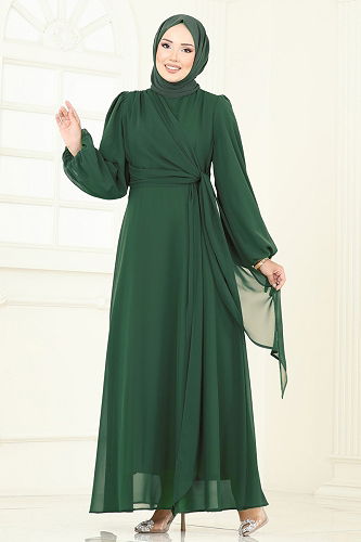 moda selvim Evening Dress 6226BSK463 Dark Emerald - Thumbnail