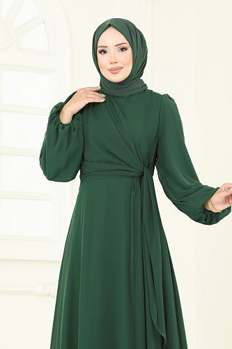 moda selvim Evening Dress 6226BSK463 Dark Emerald - Thumbnail