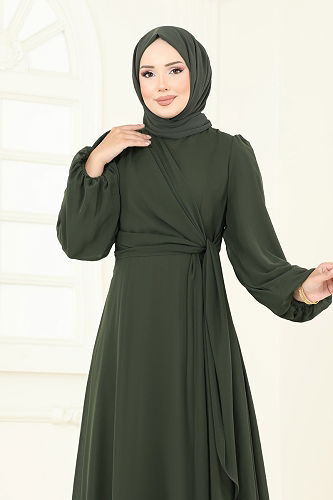 moda selvim Evening Dress 6226BSK463 Dark Khaki - Thumbnail