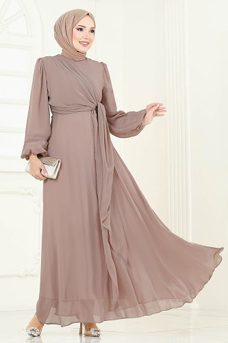 moda selvim فستان سهرة بيج غامق 6226BSK463 - Thumbnail