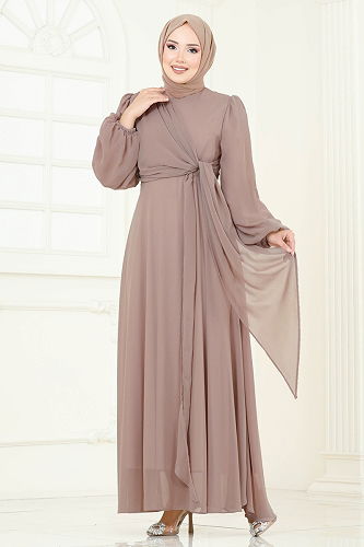 moda selvim فستان سهرة بيج غامق 6226BSK463 - Thumbnail