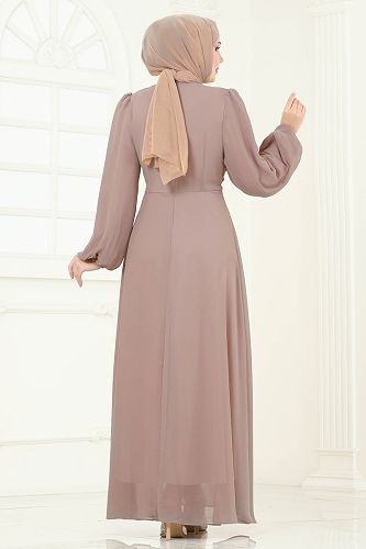 moda selvim فستان سهرة بيج غامق 6226BSK463 - Thumbnail