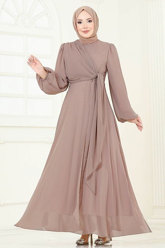 moda selvim فستان سهرة بيج غامق 6226BSK463 - Thumbnail