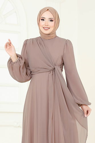 moda selvim فستان سهرة بيج غامق 6226BSK463 - Thumbnail