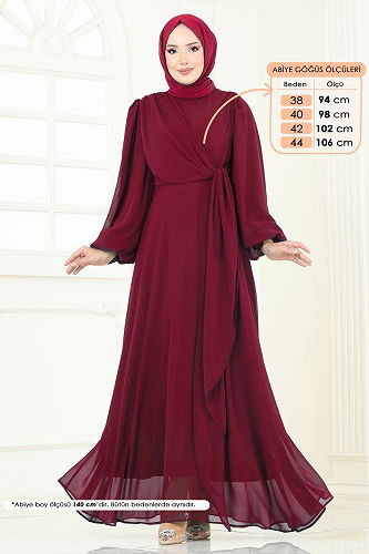 moda selvim Evening Dress 6226BSK463 Light Burgundy - Thumbnail