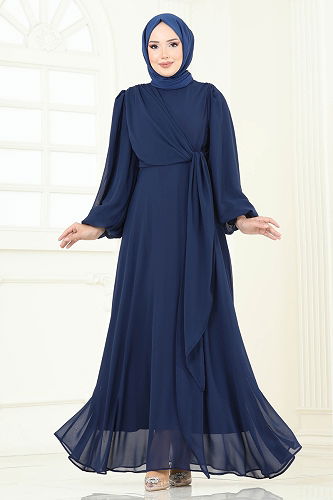 moda selvim Evening Dress 6226BSK463 Navy Blue - Thumbnail