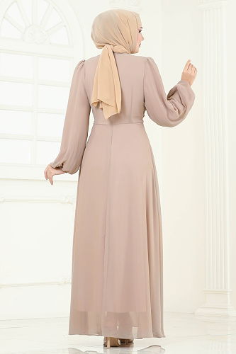 moda selvim فستان سهرة بيج 6226BSK463 - Thumbnail