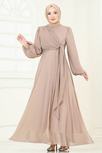 moda selvim فستان سهرة بيج 6226BSK463 - Thumbnail