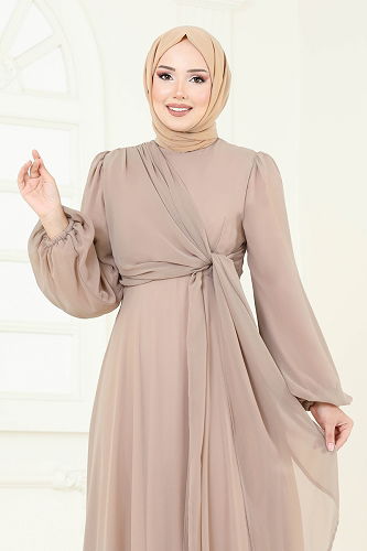moda selvim فستان سهرة بيج 6226BSK463 - Thumbnail