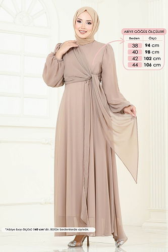 moda selvim فستان سهرة بيج 6226BSK463 - Thumbnail